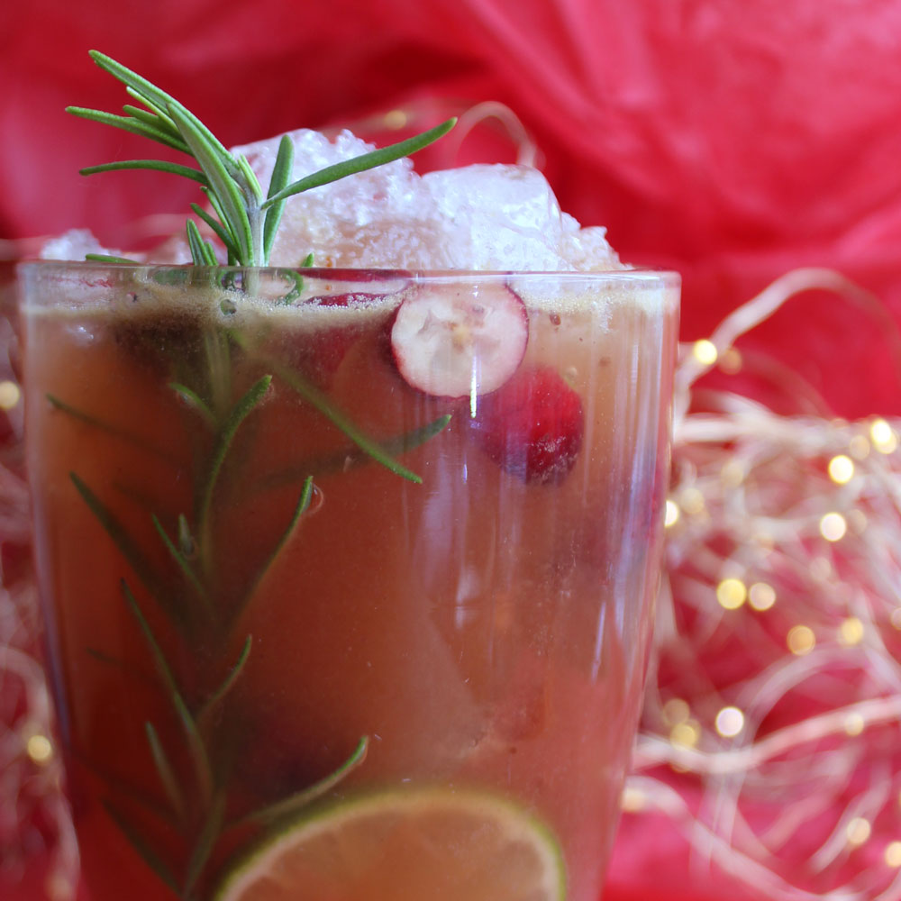 Cranberry-Orange Rosemary Kombucha Mocktail